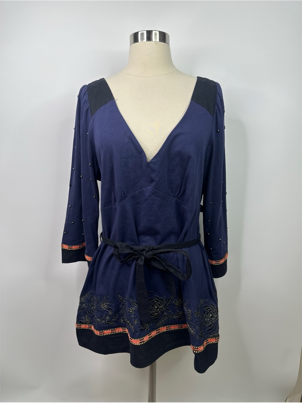 Anthropologie Jasper & Jeera Beaded High Waisted 3/4 Sleeves Tunic Top